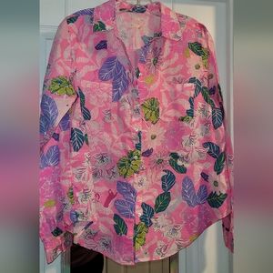 Lilly Pulitzer Sea Veiw Button Down in Pink Isle Best Of Friends